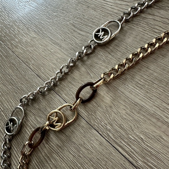 MK Michael Kors Gold Silver Chain Metal Logo Dress Belts M L - Picture 5 of 8